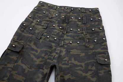 Camouflage Cargo Pocket Wide Leg Denim Jeans WN28009