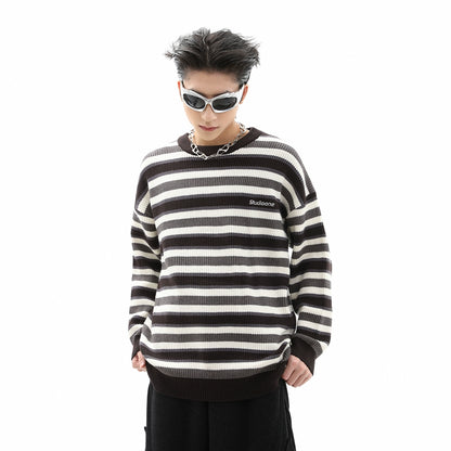 Stripe Round Neck Oversize Knit Sweater WN10302