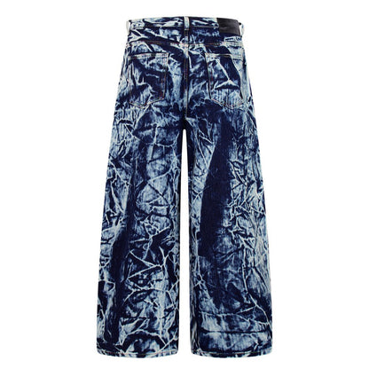Abstract Print Wide Leg Denim Jeans WN28011