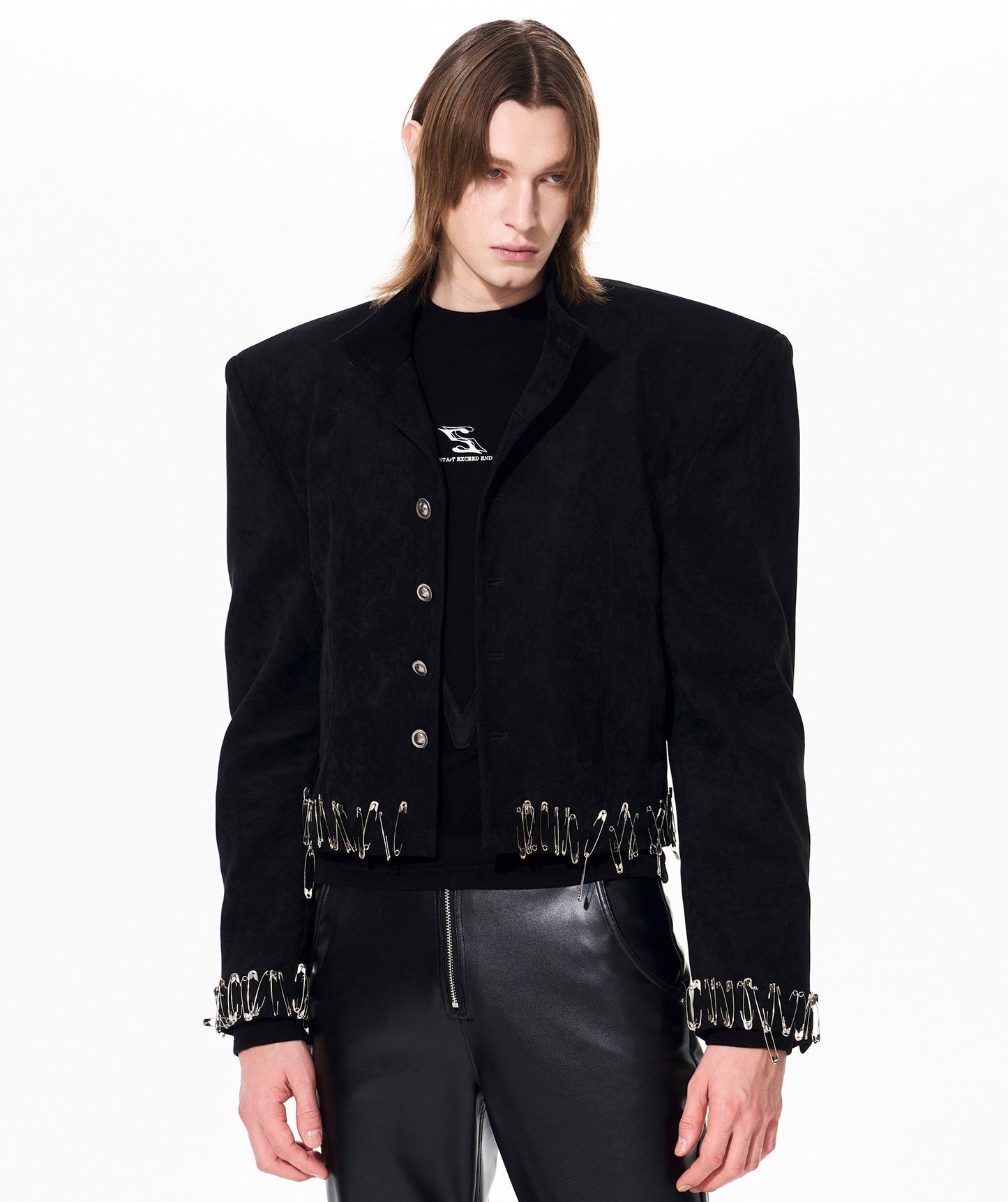 Suede Paint Safety Pin Design Jacket WN23259