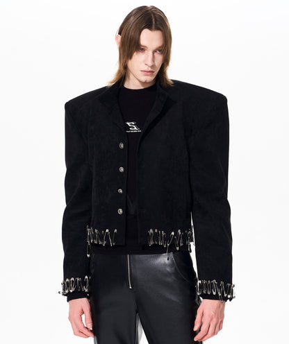 Suede Paint Safety Pin Design Jacket WN23259