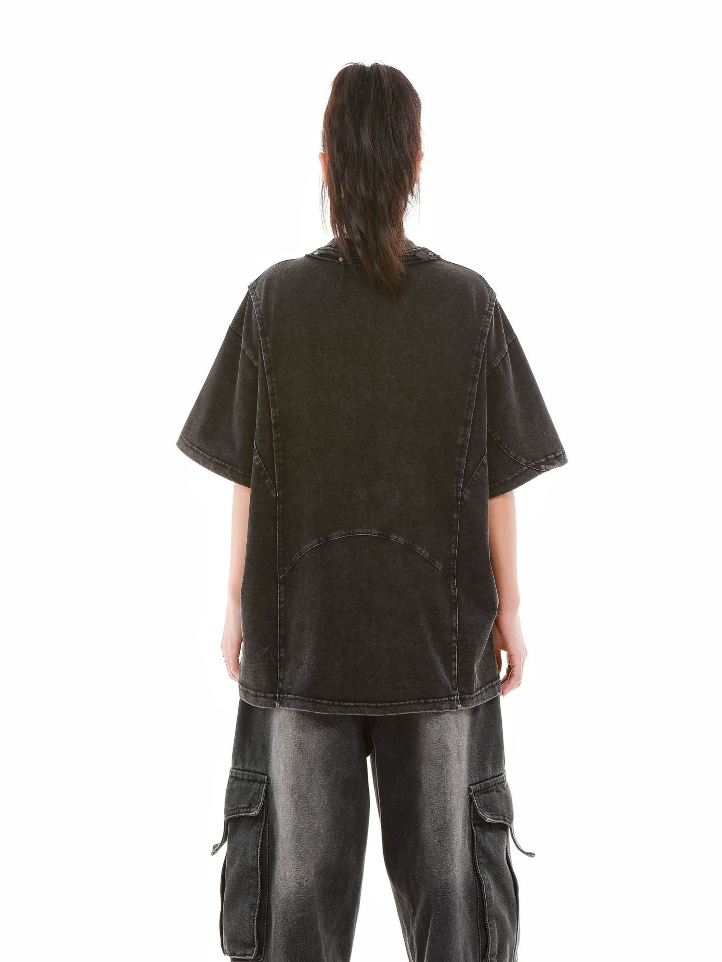 Heavy Washed Fade Stitching Short Sleeve T-Shirt WN25671