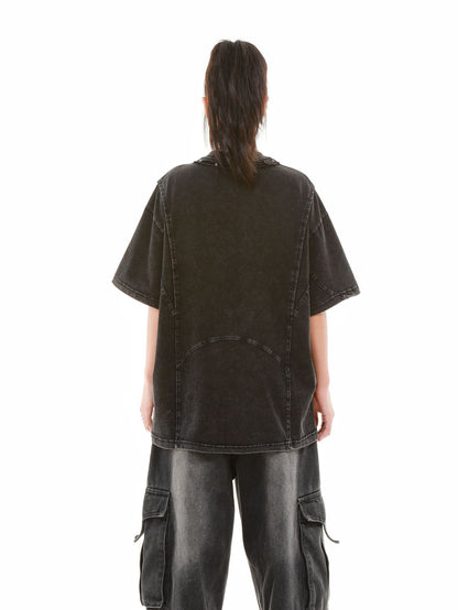 Heavy Washed Fade Stitching Short Sleeve T-Shirt WN25671