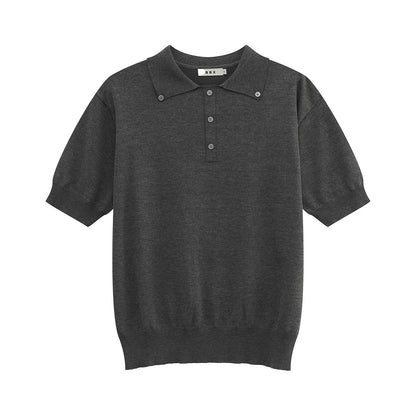 Button Collar Knit Short Sleeve T-Shirt WN24912