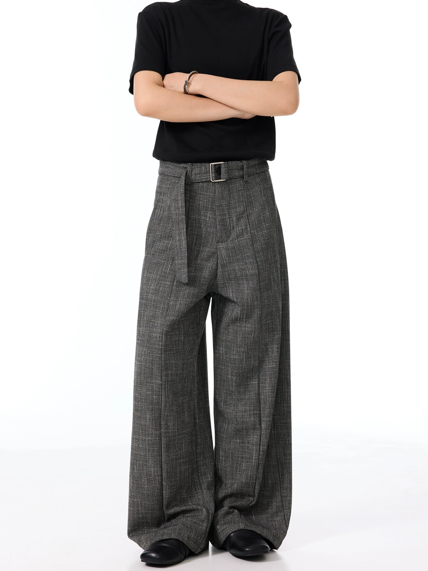 Houndstooth Linen Flare Trousers WN21442