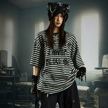 Stripe Letter Print Short Sleeve T-Shirt WN20552