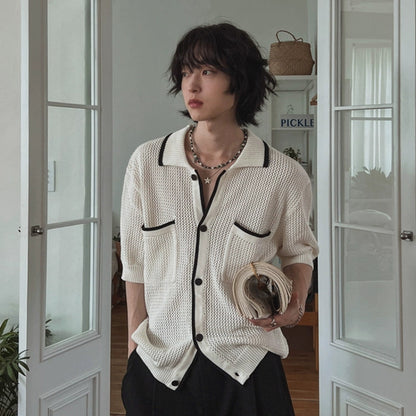 Two Color Design Oversize Knit Shirt WN20271