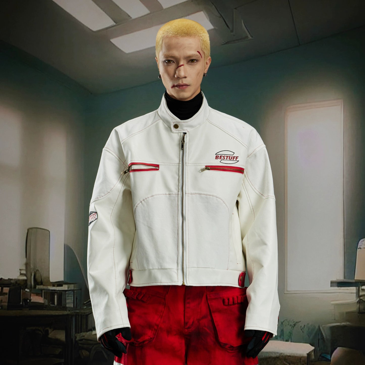 Contrast Patchwork PU Leather Jacket WN21376