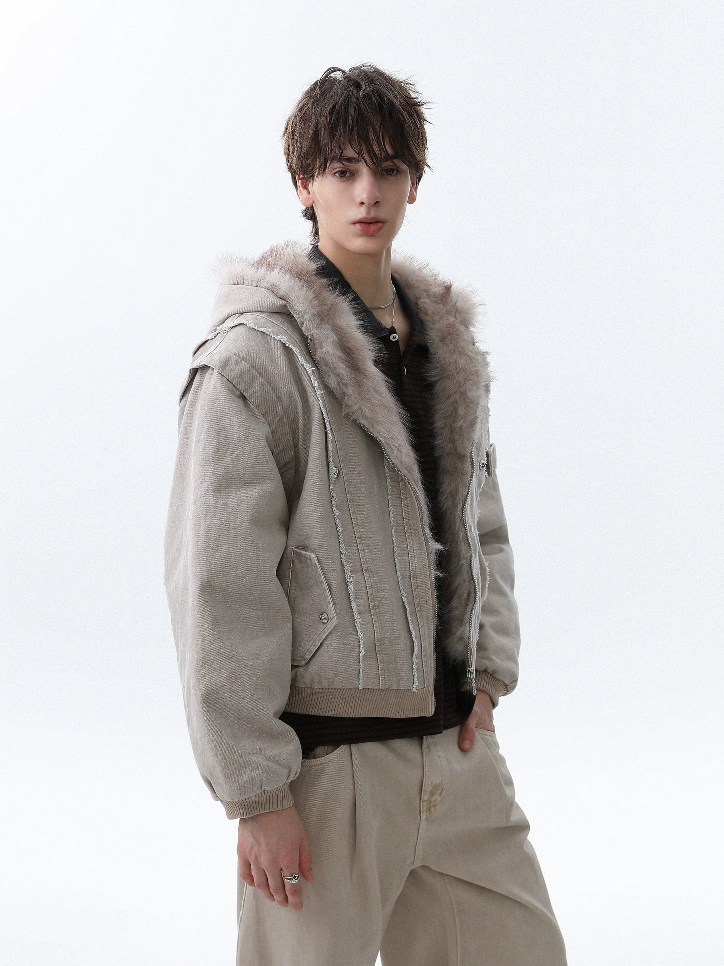 Colorblock Patch Thick Hooded Jacket WN22087