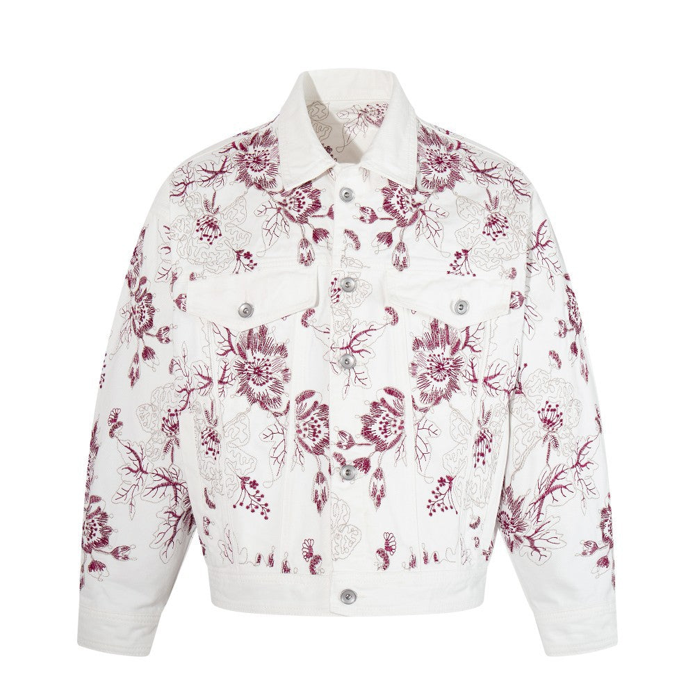 Floral Embroidery Washed Denim Jacket WN28064
