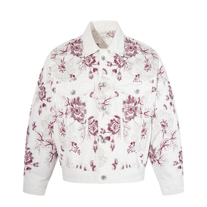 Floral Embroidery Washed Denim Jacket WN28064