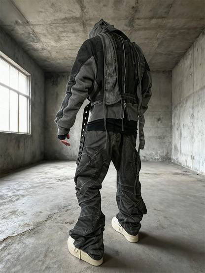 Zipper Structure Deconstructed Washed Short Jacket WN21995