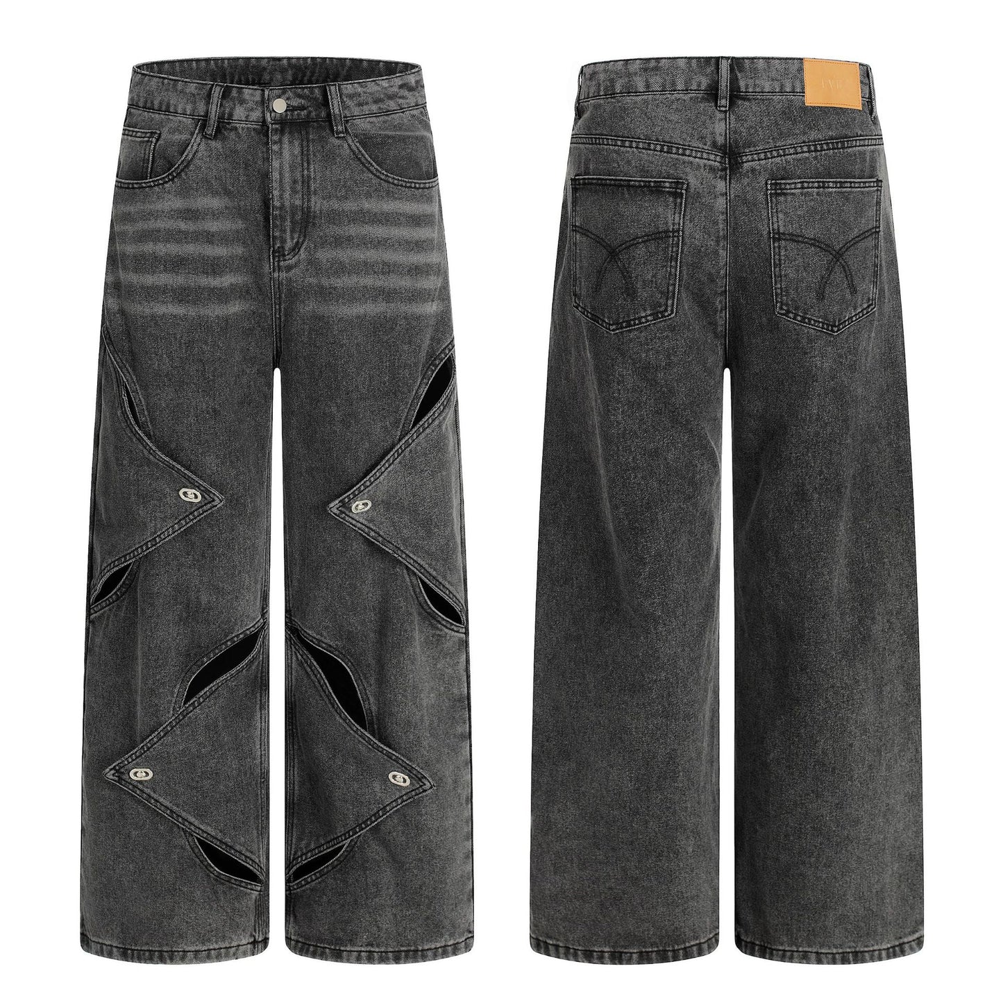 Washed Irregular Panel Wide Leg Denim Jeans WN25825