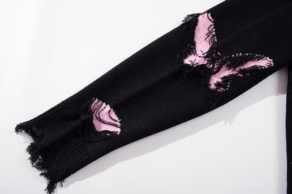 Asymmetric Butterfly Jacquard Chain Detail Knit Sweater WN11513