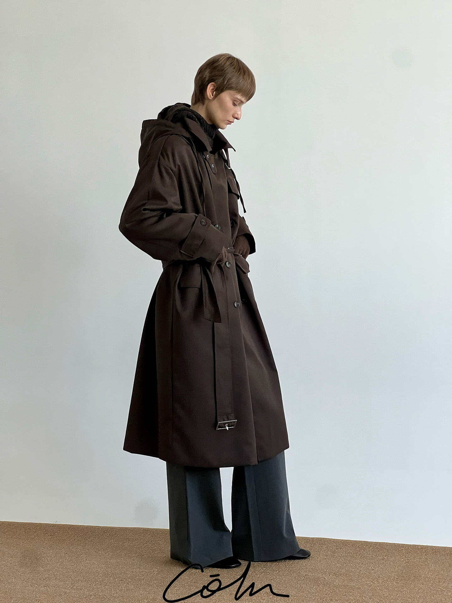 Double-Breasted Belted Hooded Trench Coat WN21681