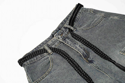 Gradient Multi-Pocket Drawstring Wide Leg Denim Jeans WN27828