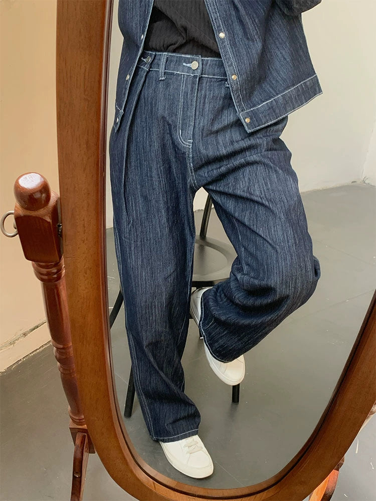 Washed Wide-Leg Straight Denim Jeans WN9645