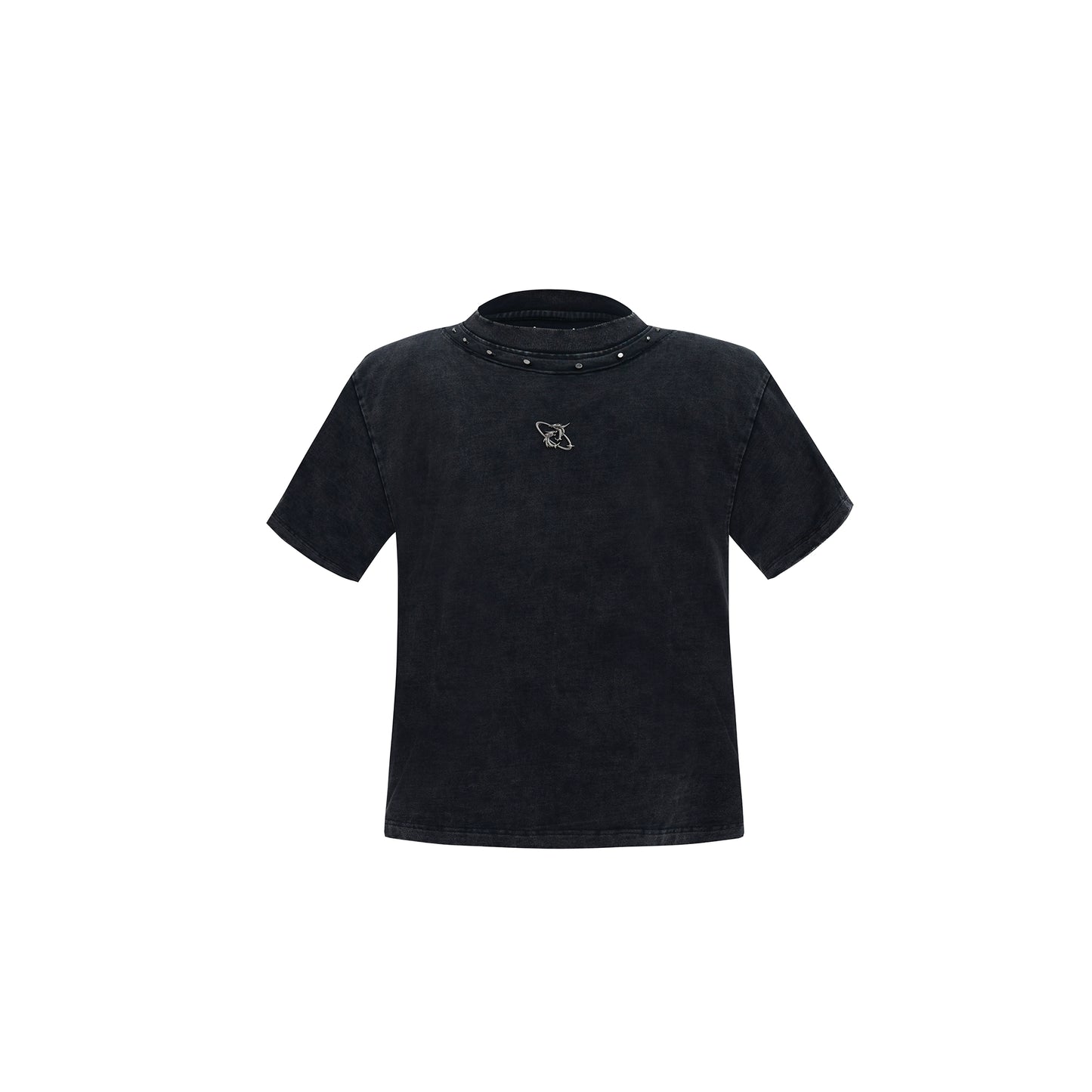 Metal Rivet Design Round Neck Short Sleeve T-Shirt WN5605