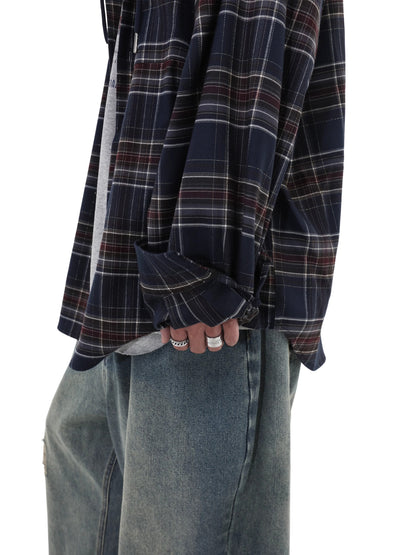 Oversize Plaid Hooded Shirt WN8004