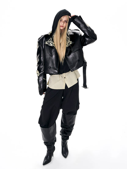 Punchy Sequin Short PU Leather Jacket WN21965