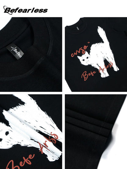 Cat Graphic Letter Print Short Sleeve T-Shirt WN26246