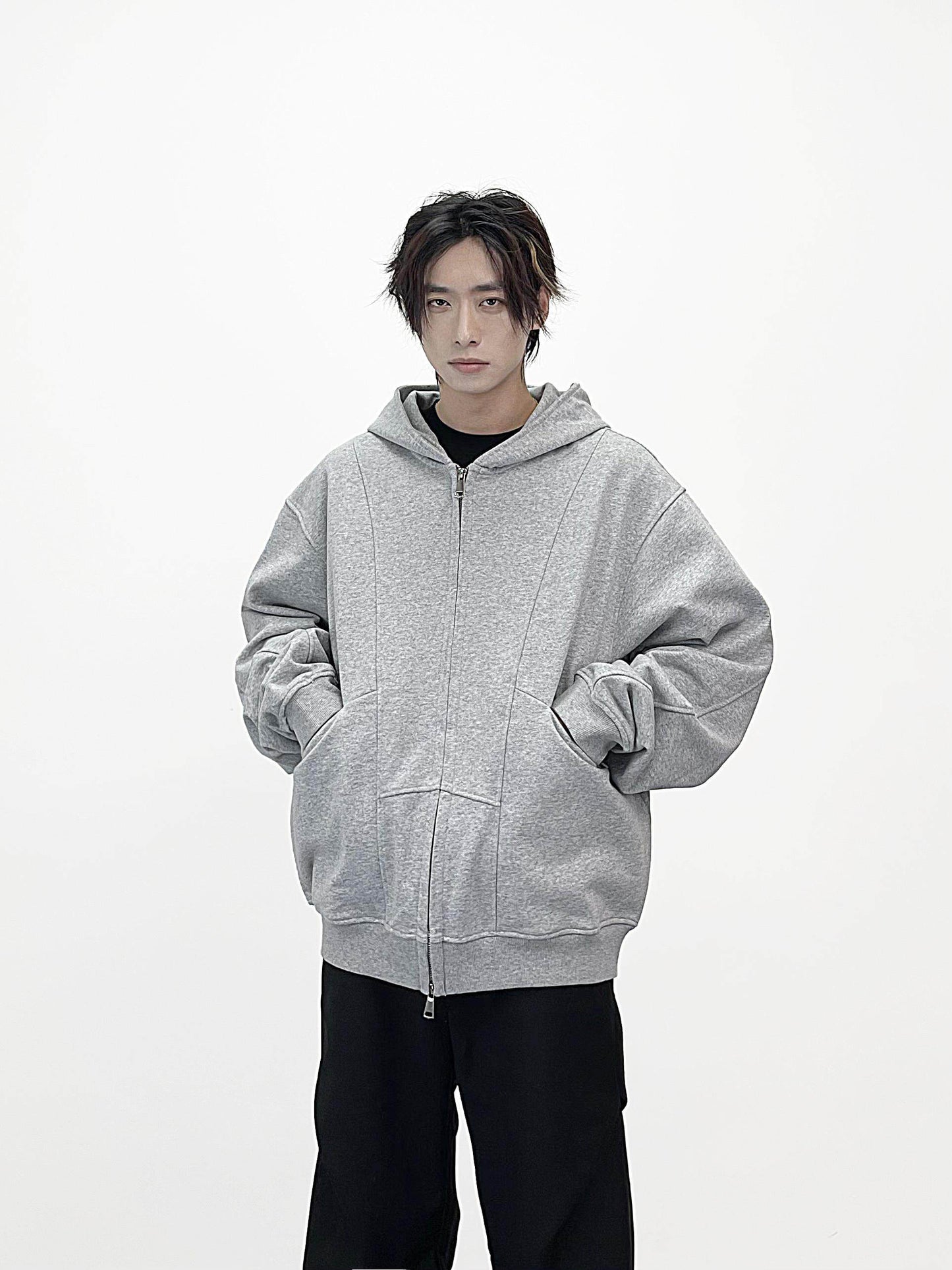 Deconstructed Double Zipper Short Length Oversize Hoodie WN24235