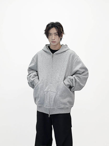 Deconstructed Double Zipper Short Length Oversize Hoodie WN24235