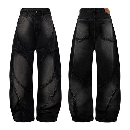 Faded Raw-Edge Wide Leg Denim Jeans WN28121