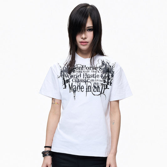 Letter Art Graphic Print Short Sleeve T-Shirt WN27259
