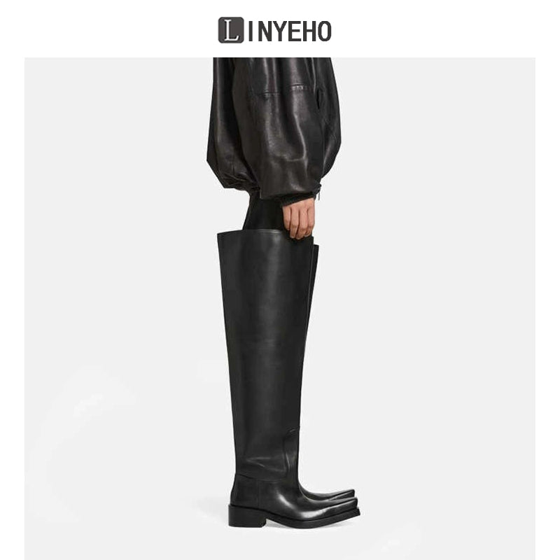 Over-the-Knee Chunky Sole Leather Riding Boots WN20604