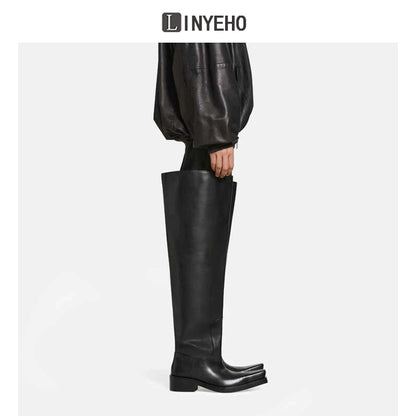 Over-the-Knee Chunky Sole Leather Riding Boots WN20604