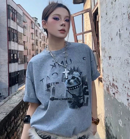 Cat Animal Print Oversize Short Sleeve T-Shirt WN20885