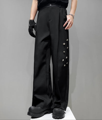 Metal Button Draped Wide Leg Trousers WN23868