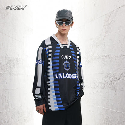 Racing-Inspired Letter Print Combed Cotton Oversize Long Sleeve T-Shirt WN12421