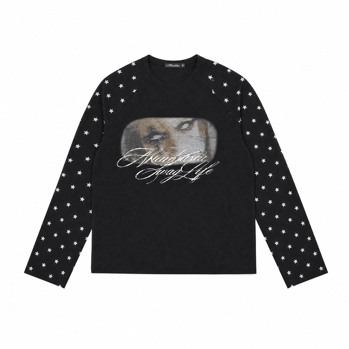 Raglan Star Portrait Graphic Print Long Sleeve T-Shirt WN27249