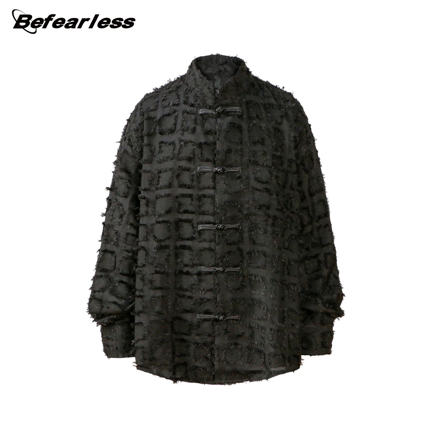 Jacquard High-Neck Frog-Button Oversize Long Sleeve Shirt WN26311
