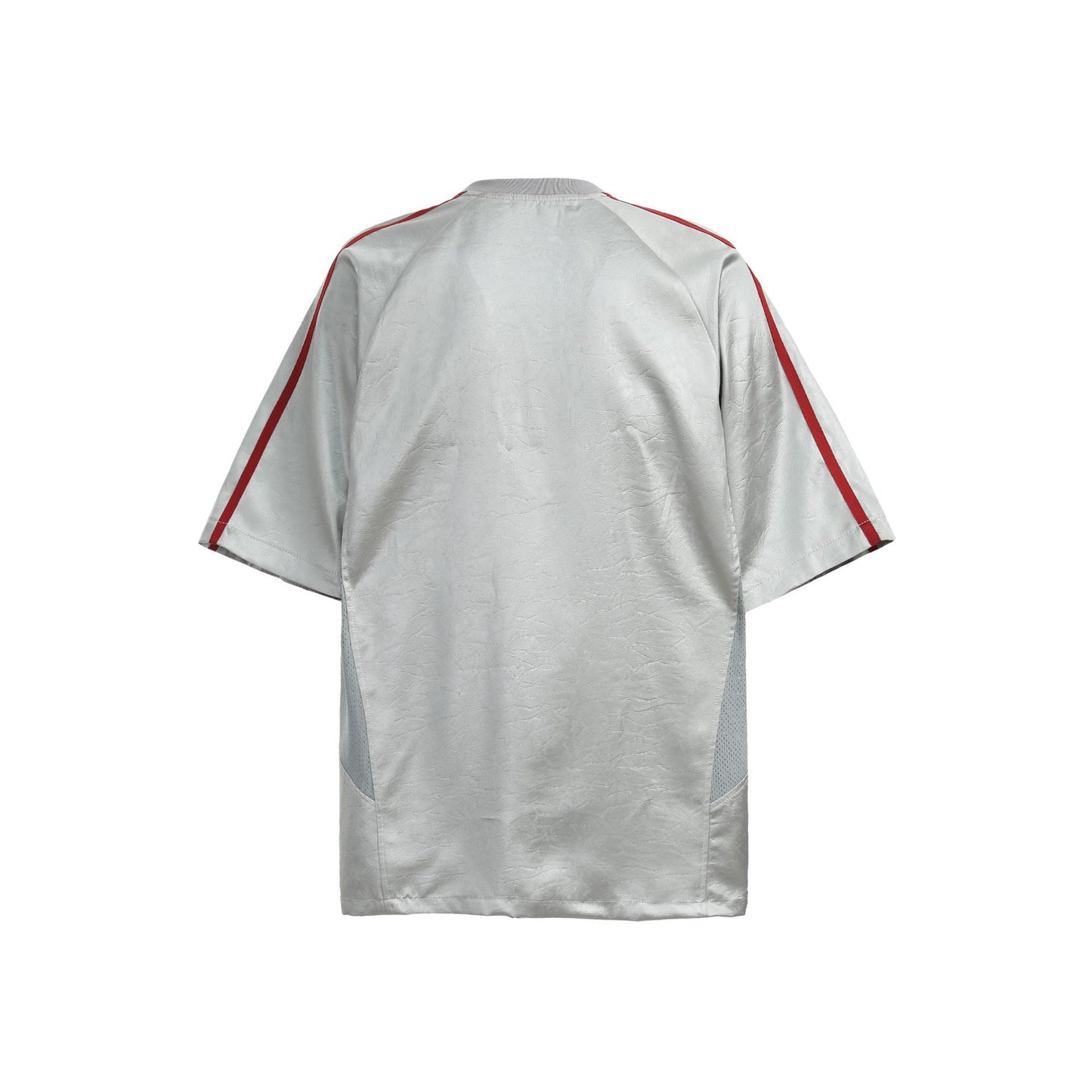 Chest Emblem PU Leather Stitching V-Neck Oversize Short Sleeve T-Shirt WN25655