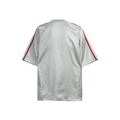 Chest Emblem PU Leather Stitching V-Neck Oversize Short Sleeve T-Shirt WN25655