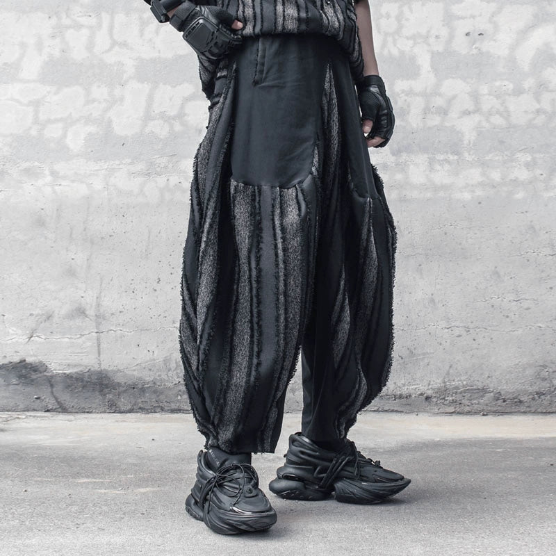 Stripe Mix Patch Wide Leg Harem Pants WN22298