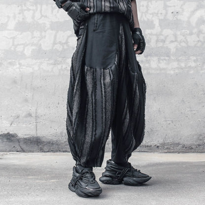 Stripe Mix Patch Wide Leg Harem Pants WN22298