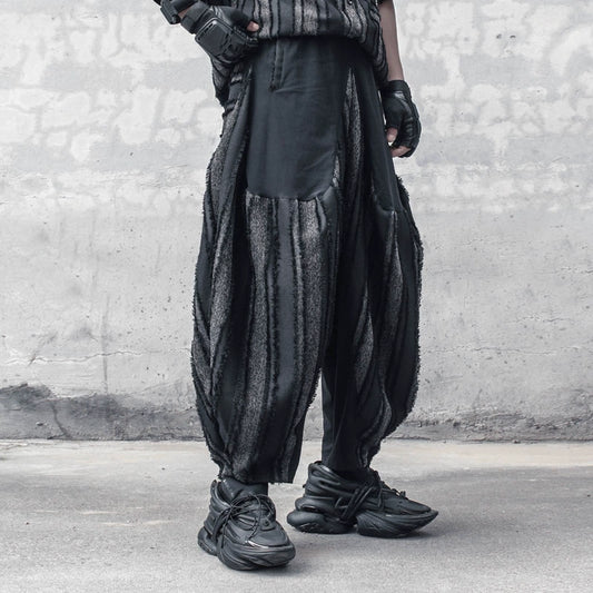 Stripe Mix Patch Wide Leg Harem Pants WN22298