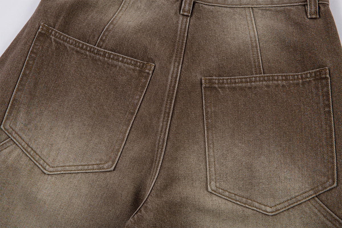Washed Cargo Wide Leg Denim Jeans WN25392