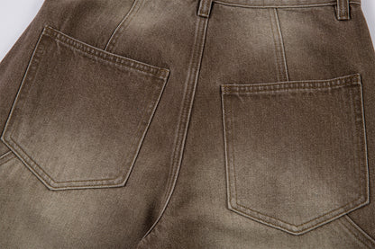 Washed Cargo Wide Leg Denim Jeans WN25392