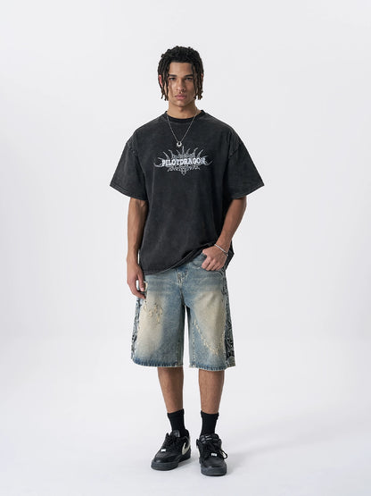 Washed Logo Print Oversize Short Sleeve T-Shirt WN17516