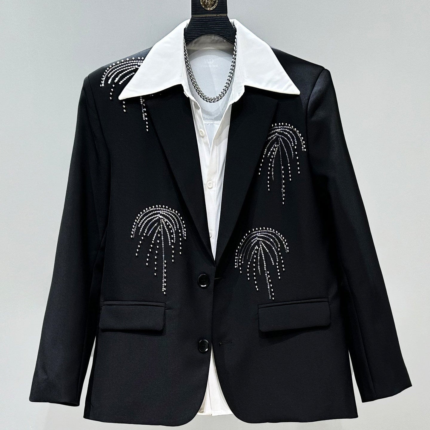 Sequin Embroidery Beaded Tailored Jacket & Flare Trousers Setup WN23906