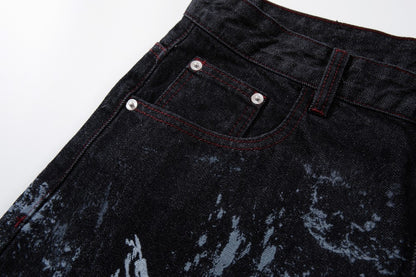 Graffiti Totem Print Wide Leg Denim Jeans WN27881