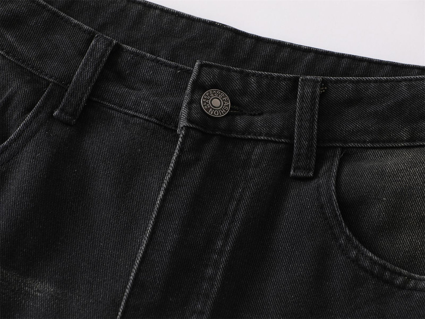 Washed Patchwork Wide Leg Cargo Denim Jeans WN26889
