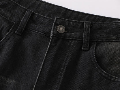 Washed Patchwork Wide Leg Cargo Denim Jeans WN26889