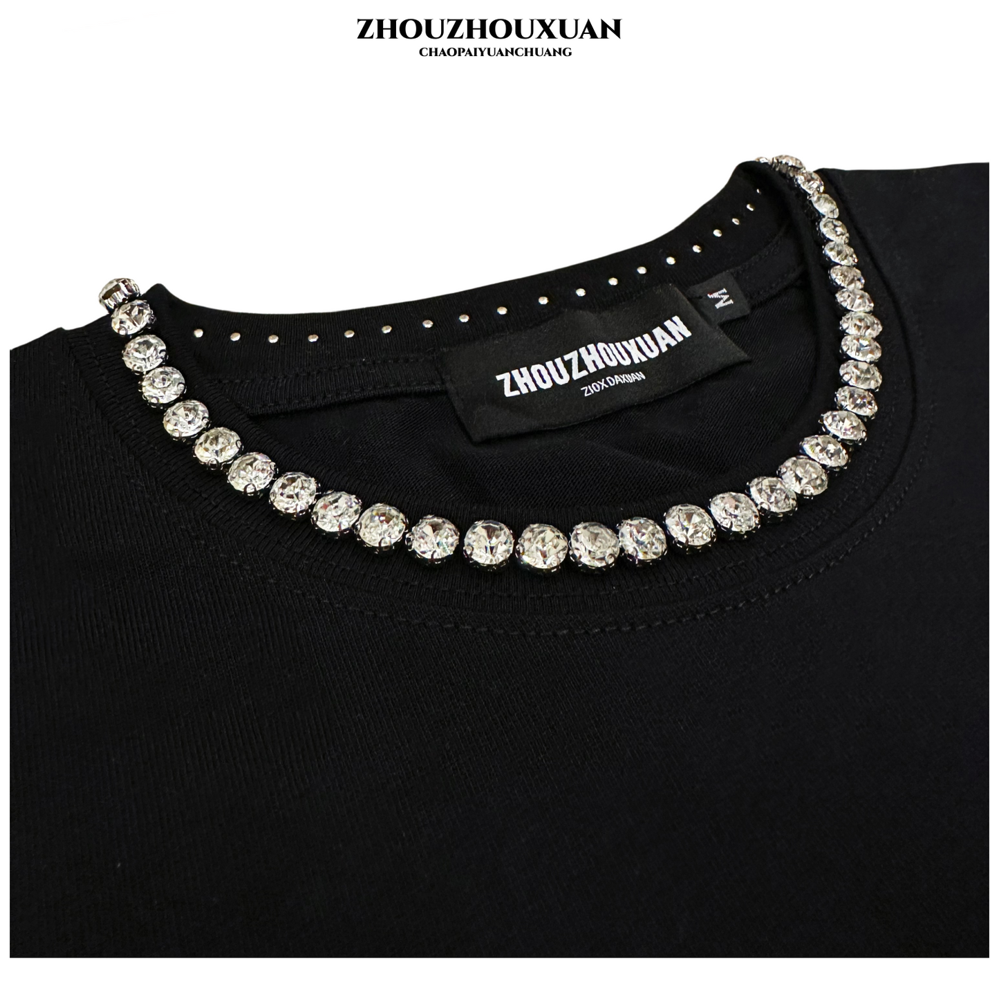 Rhinestone Neckline Heavyweight Oversize Short Sleeve T-Shirt WN20706