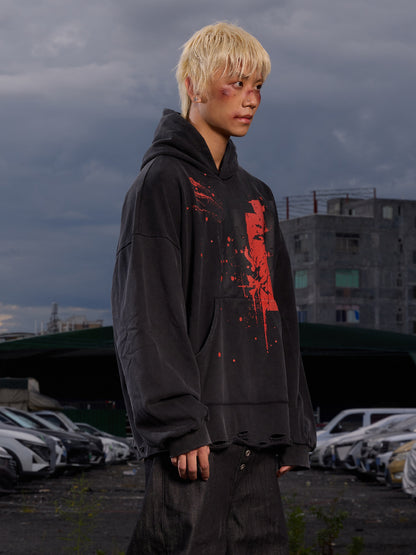 Oversize Paint Splatter Stud Pullover Hoodie WN27135